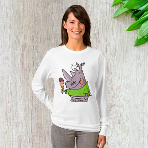 Camiseta Cartoon Engraçado Rino Comendo Sorvete Cugado