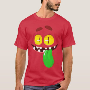 Camiseta Cartoon Engraçado Rosto Monstro Mostrando Língua