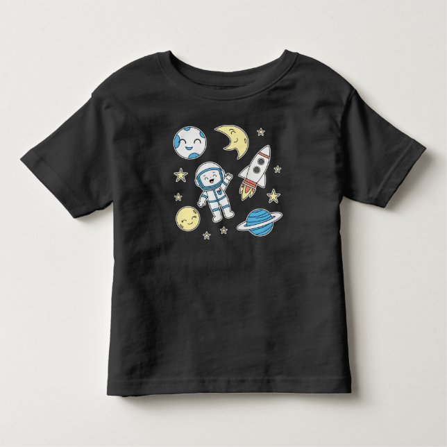 Camiseta Cartoon Espaço Aventura para Toddlers (Frente)