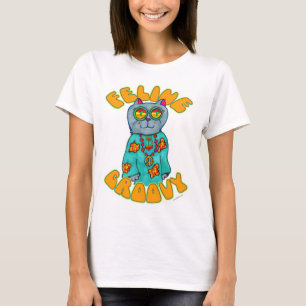 Camiseta Cartoon Feline Groovy Hippie Cat