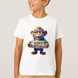 Camiseta Cartoon Feliz Aniversário Um bonitinho macaco Ilus