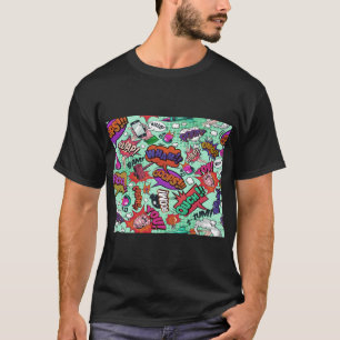 Camiseta Cartoon Fight Words Colorful Seamless Pattern