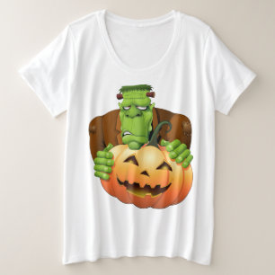 Camiseta Cartoon Frankenstein Monster com Pumpkin