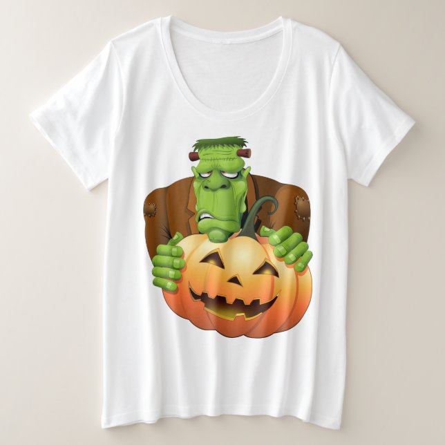 Camiseta Cartoon Frankenstein Monster com Pumpkin (Frente do Design)