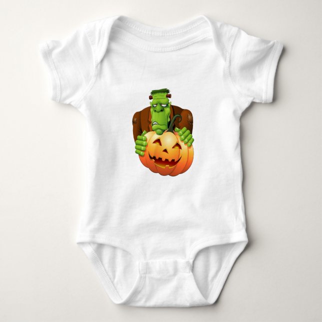 Camiseta Cartoon Frankenstein Monster com Pumpkin (Frente)