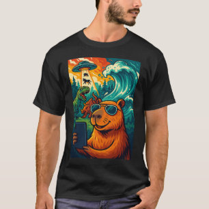Camiseta Cartoon Funny Capybara Meme Selfie