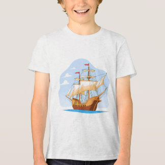 Camiseta Cartoon Galleon Sailing on Blue Water