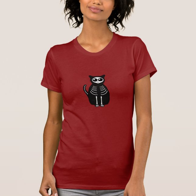 Camiseta Cartoon Gato Skeleton de Halloween (Frente)