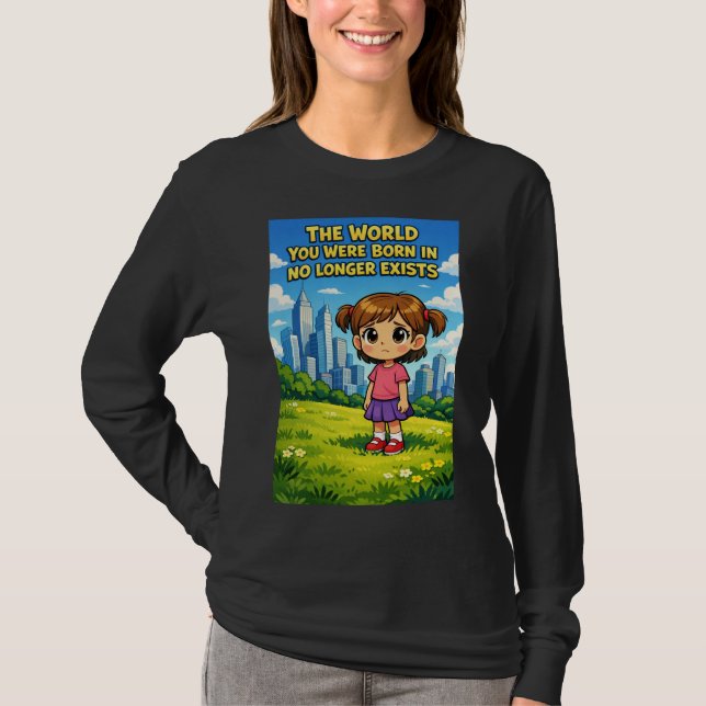 Camiseta Cartoon Girl Lost Innocence Past vs Future Graphic (Frente)
