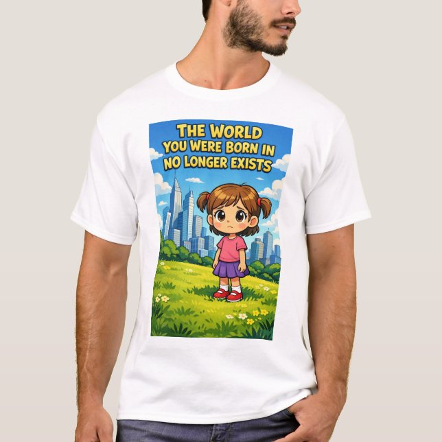 Camiseta Cartoon Girl Lost Innocence Past vs Future Graphic (Frente)