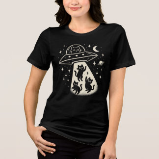 Camiseta Cartoon Gráfico de Abdução por OVNI de Gato Fofo A