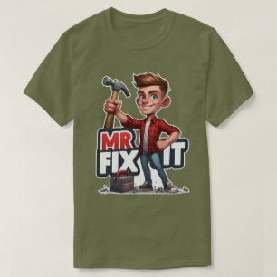 Camiseta Cartoon Handyman Caractere Segurando Martelo