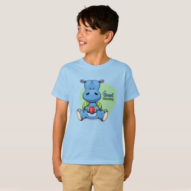 Camiseta Cartoon Hippo | Crianças (Frente Completa)