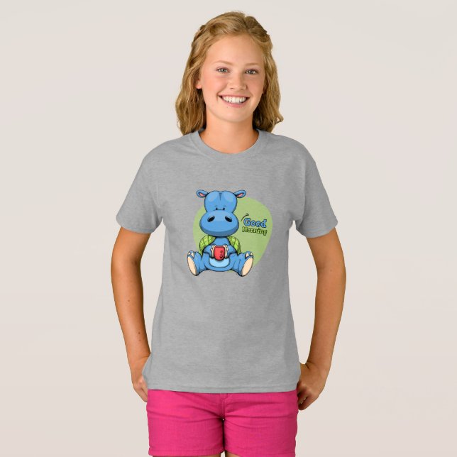 Camiseta Cartoon Hippo | Crianças (Frente Completa)