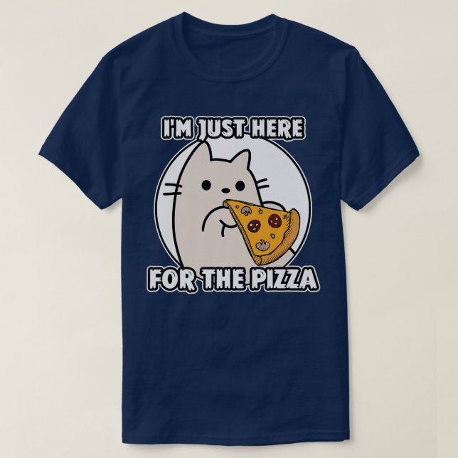 Camiseta Cartoon Kitten Here para a pizza (Frente do Design)