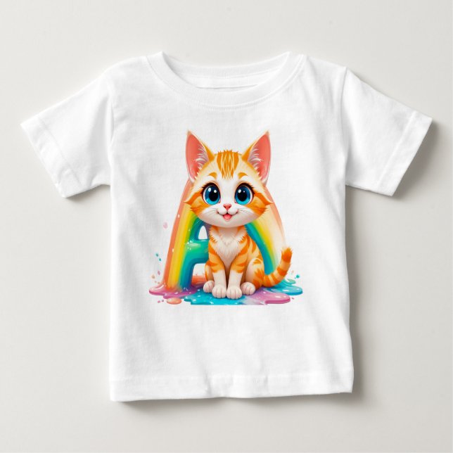 Camiseta Cartoon Laranja Adorável Kitten (Frente)