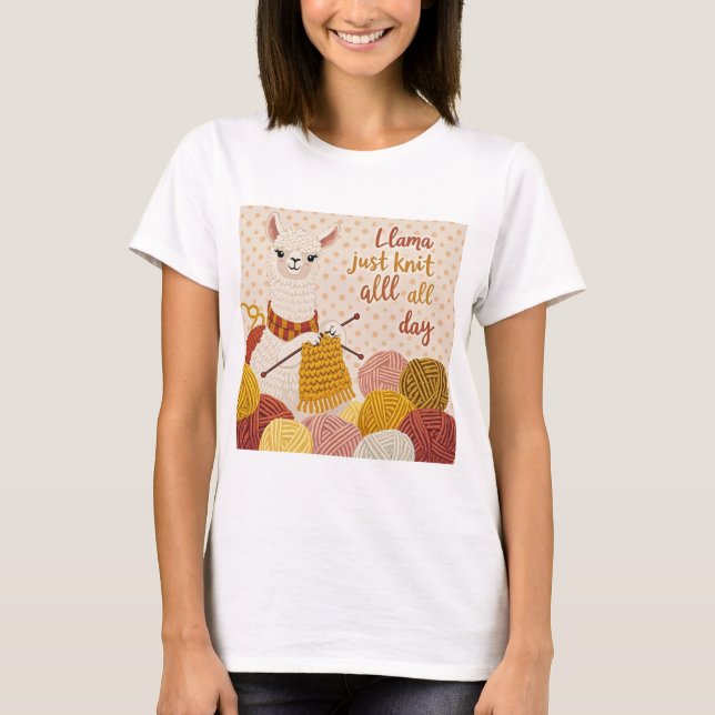 Camiseta Cartoon llama vestindo um cachecol de tricô (Frente)