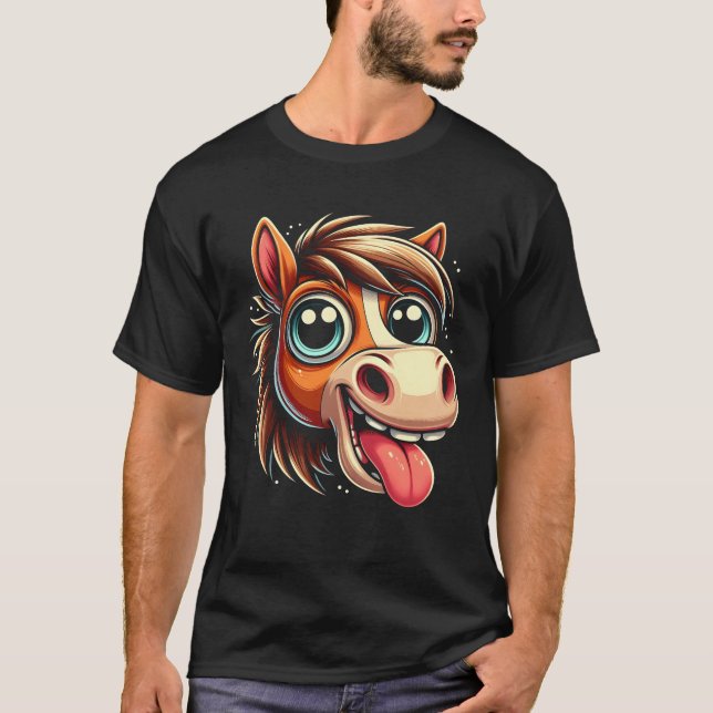 Camiseta Cartoon Louco Cavalo Enfrentado Engraçado Tongue F (Frente)