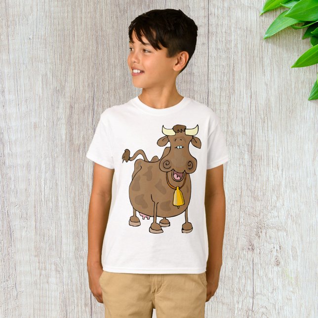 Camiseta Cartoon Marrom Vaca com Fazenda Celular (Criador carregado)