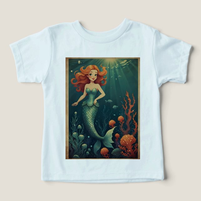 Camiseta Cartoon Mermaid Girls Tee Whimsical Ocean (Design frontal)