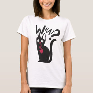 Camiseta Cartoon Moderno de Gato Preto Branco Vermelho Piad