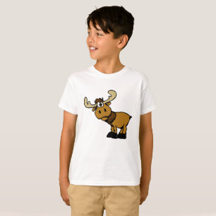 Camiseta Cartoon Moose curiosa escolher cor de fundo