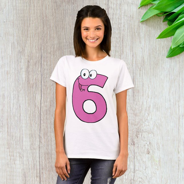 Camiseta Cartoon Número 6 Diversão Roxo Sorrindo Seis (Criador carregado)