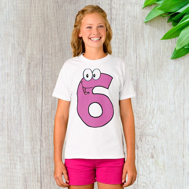 Camiseta Cartoon Número 6 Diversão Roxo Sorrindo Seis (Criador carregado)
