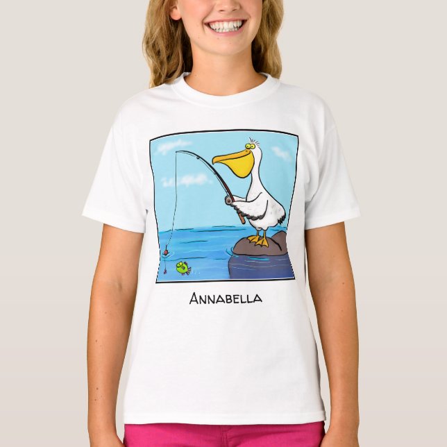 Camiseta Cartoon pelicano de pesca engraçado (Frente)