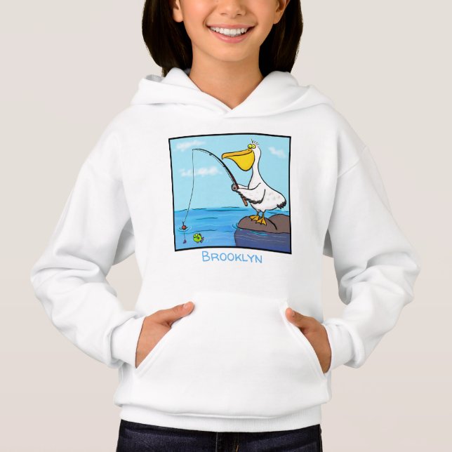 Camiseta Cartoon pelicano de pesca engraçado (Frente)