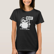 Cartoon Penguin Holding Sinal RESIST - B & W