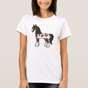 Camiseta Cartoon Piebald Brown Gypsy Vanner Shire Horse