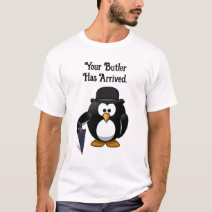 Camiseta Cartoon Pinguim Clássico Bonito com Guarda-chuvas