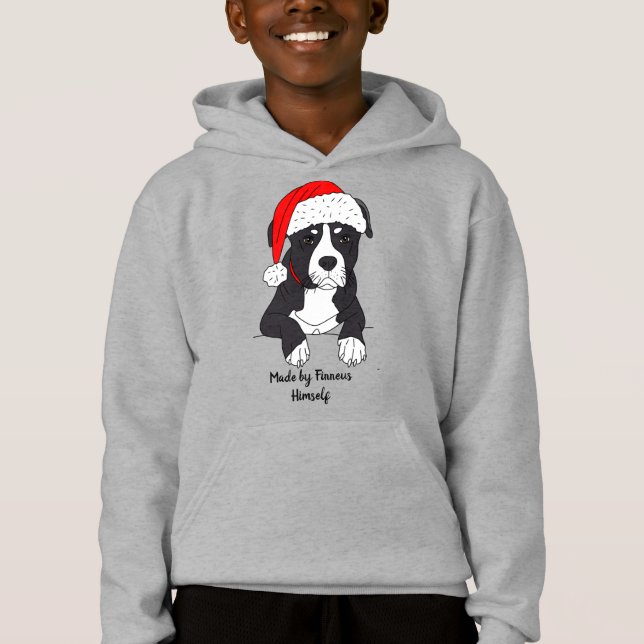 Camiseta Cartoon Pitbull bonito com Santa Hat (Frente)