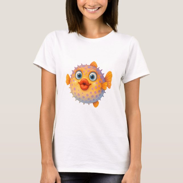 Camiseta Cartoon Pufferfish com Lábios Kissy (Frente)