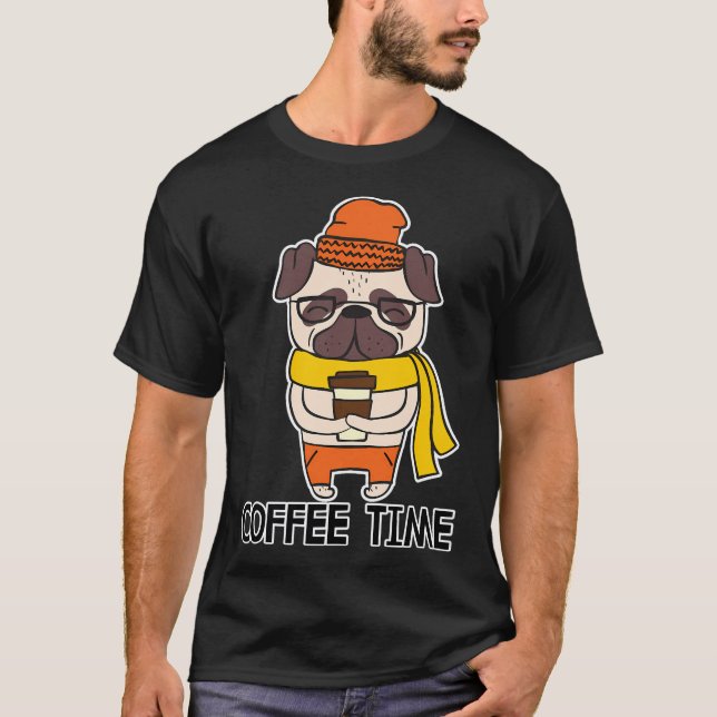 Camiseta Cartoon Pug Hora do Café (Frente)
