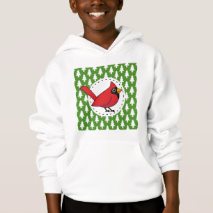Camiseta Cartoon Red Cardinal sobre Pinheiros Brancos Verde
