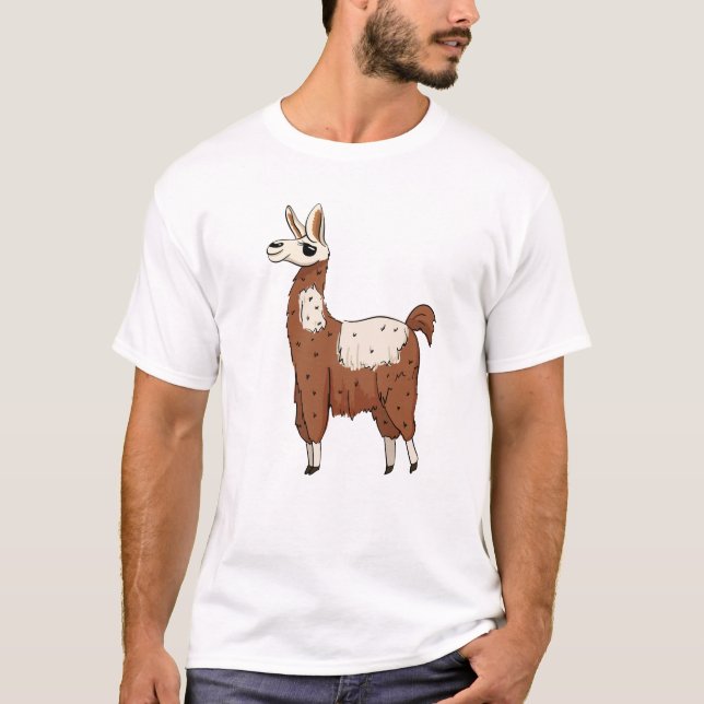 Camiseta Cartoon Reprodutor Llama - Animal Marrom e diverti (Frente)