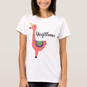 Camiseta Cartoon rosa engraçado Unicorn Flamingo Llama Girl