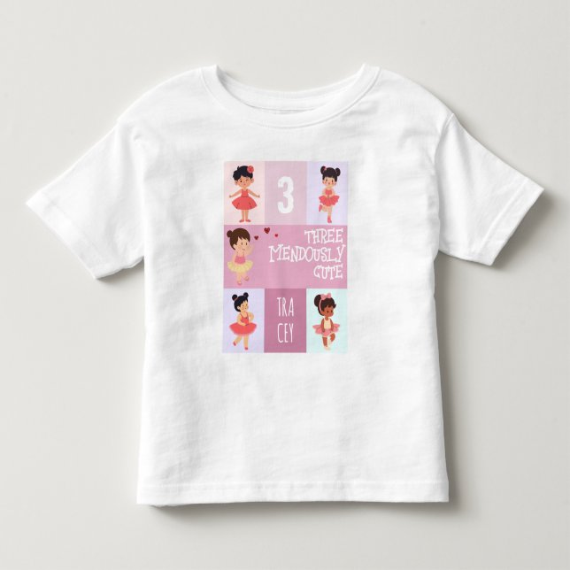 Camiseta Cartoon Rosa Pop Bailarina Pastel Aniversário de 3 (Frente)
