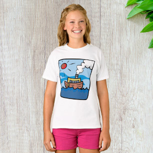 Camiseta Cartoon Steamship no Oceano Ondas Arte Náutica