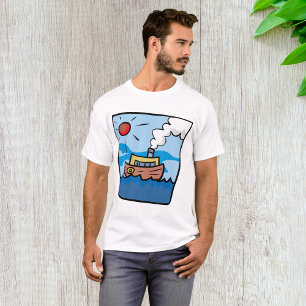 Camiseta Cartoon Steamship no Oceano Ondas Arte Náutica