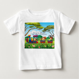 Camiseta Cartoon Style Ride in the Forest Green Blue