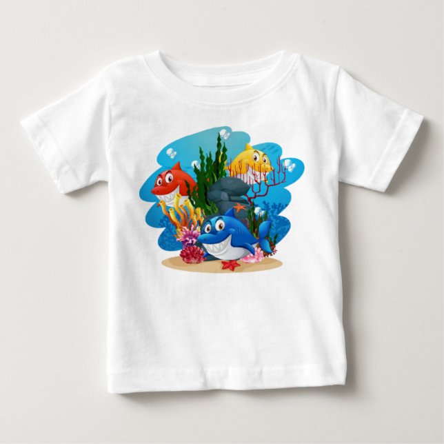 Camiseta Cartoon Submarino de Muitos Tubarões - 23986 (Frente)