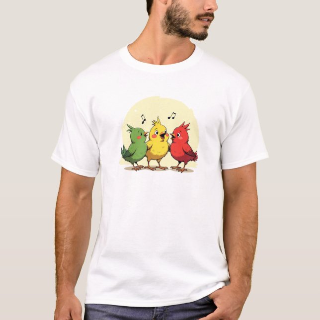 Camiseta Cartoon Three Birds Singing  (Frente)