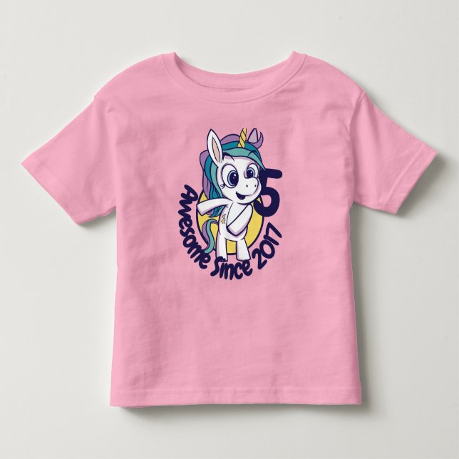 CAMISETA CARTOON UNICORN DE ANIVERSÁRIO PERSONALIZADO (Frente)