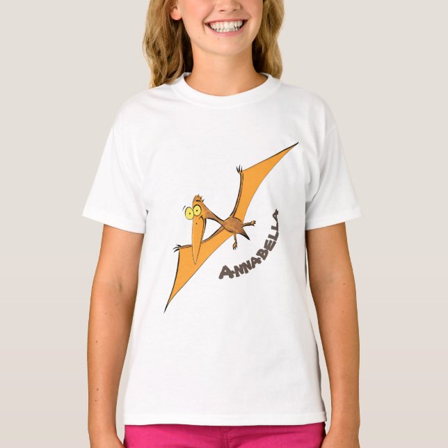 Camiseta Cartoon voador de pterodátilo, cor de laranja giro (Frente)