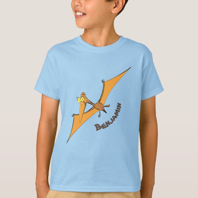 Camiseta Cartoon voador de pterodátilo, cor de laranja giro (Frente)