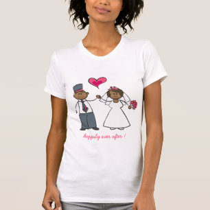 Camiseta Cartoon Wedding Casal Bride & Groom Fuchsia Heart