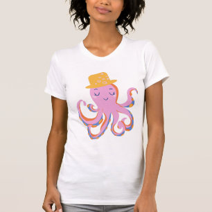 Camiseta Cartoon Whimsic Kawaii Estilo Dançando Octopus Ar